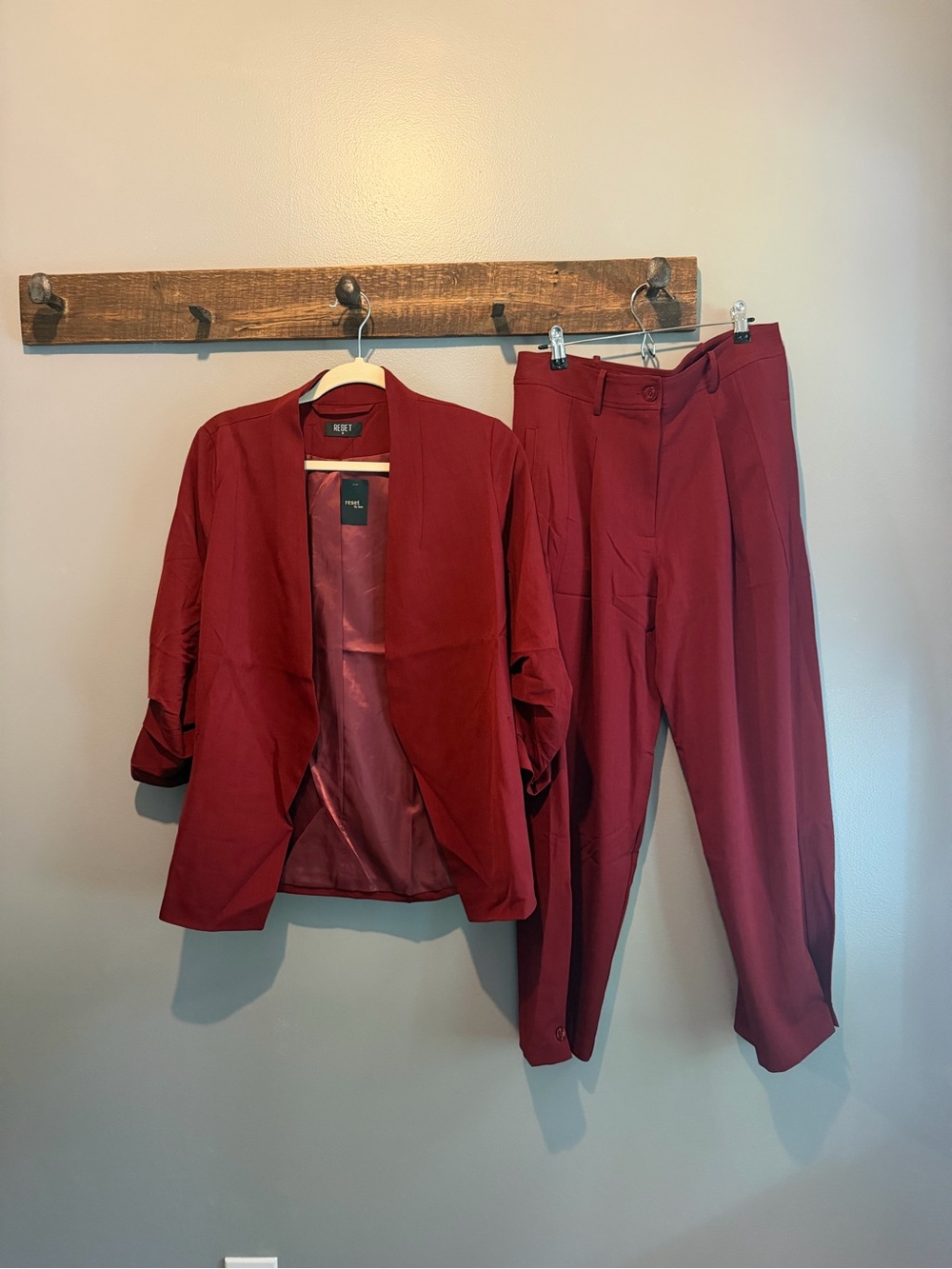 Reset by Jane Women's Burgundy Tailored Pantsuit Set